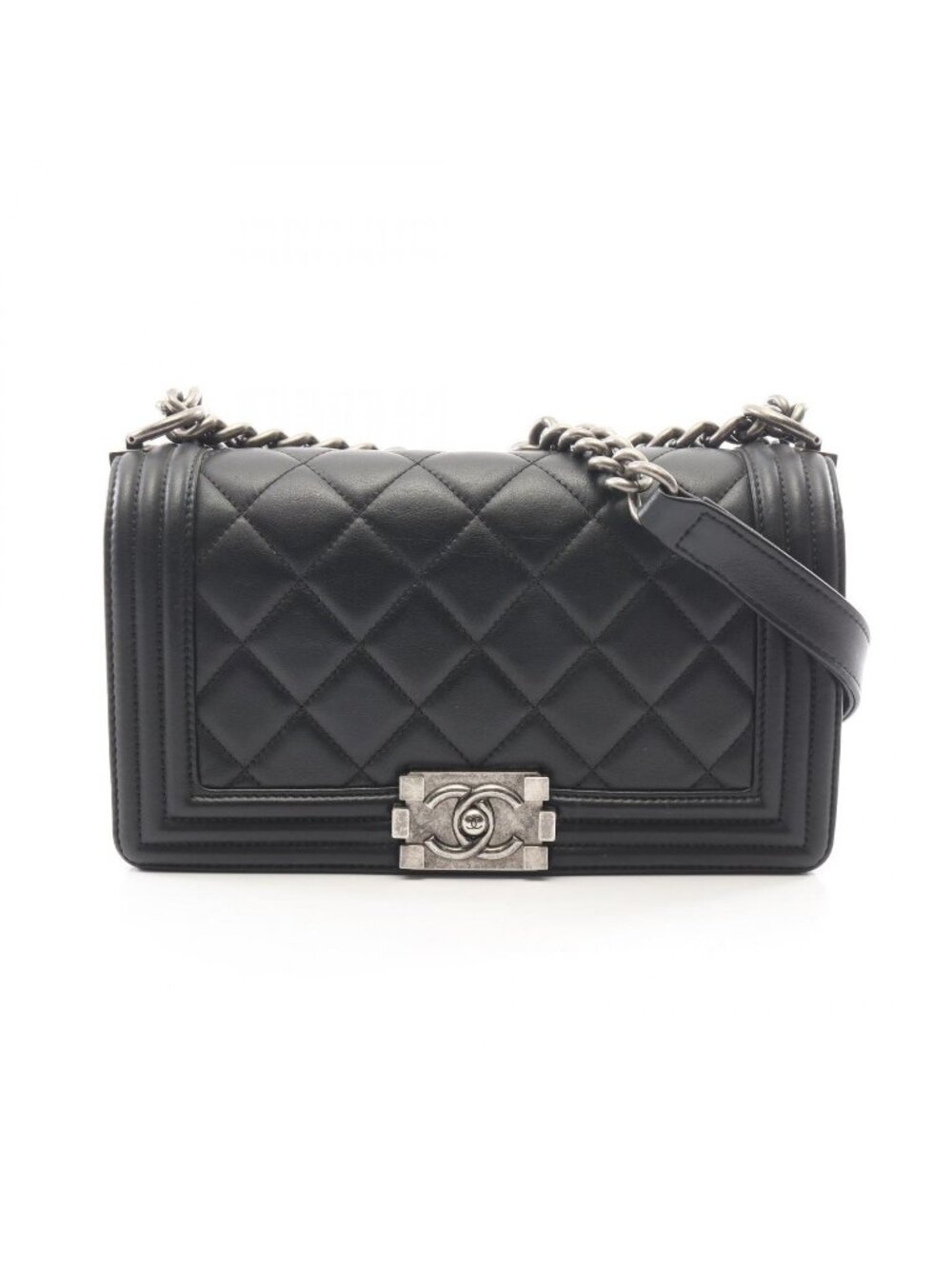 Chanel Shoulder Bag Boy Black Lambskin Boy Chain